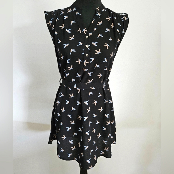 Cute Little Black Sleeveless Mini Dress with Sparrows - small - Picture 1 of 11